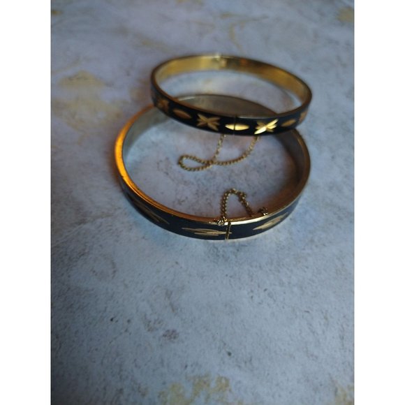 Vintage Black and Gold Set of 2 Bangle Bracelets Estate Jewelry - Picture 6 of 10